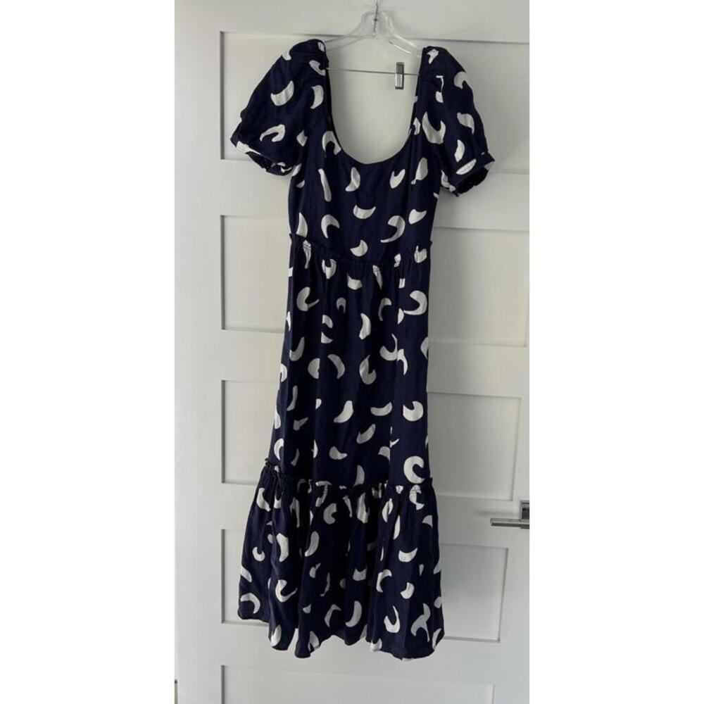 $498 Polo Ralph Lauren Abstract LinenTiered Midi Navy Women’s Dress Size 0 - Picture 7 of 9